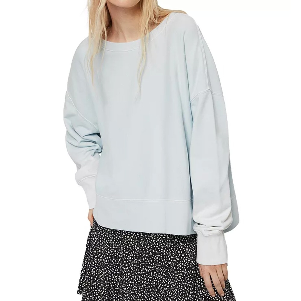 AllSaints Piro Sweatshirt Icy Blue Oversized Boxy Bleach Effect Cotton Womens M